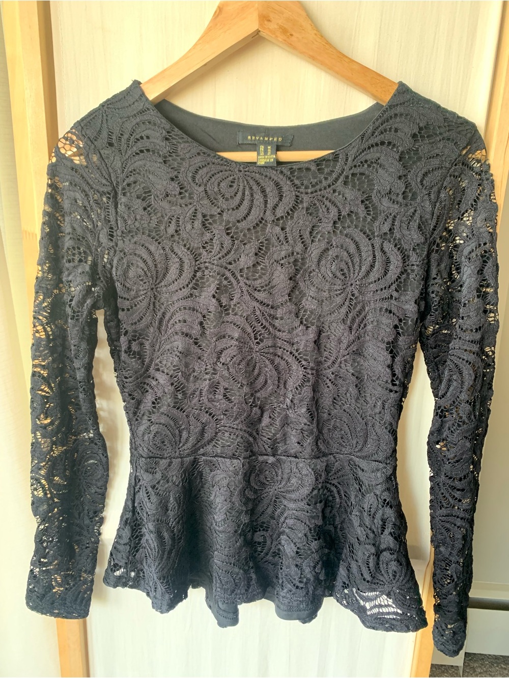 Black Lace Long Sleeve Feminine Top by Revamp Medium